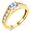 Floating Round-Cut & Side Channel CZ Engagement Ring in 14K Yellow Gold