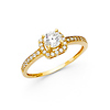 4-Prong Round Halo & Pave Sides CZ Wedding Ring in 14K Yellow Gold