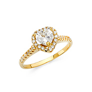Heart-Cut Halo & Scalloped Side CZ Engagement Ring in 14K Yellow Gold