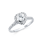 Heart-Cut Halo & Scalloped Side CZ Engagement Ring in 14K White Gold