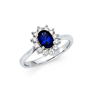 Cathedral Blue Oval-Cut Halo CZ Promise Engagement Ring in 14K White Gold