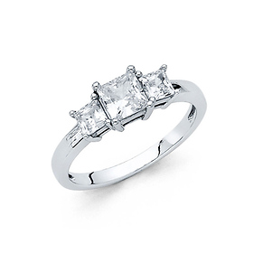 1-CT Three-Stone Basket Princess-Cut CZ Engagement Ring in 14K White Gold
