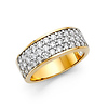 3-Row Pave Round-Cut Two-Tone Cubic Zirconia Wedding Band in 14K Yellow Gold