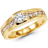 Round Solitaire & Channel-Set CZ Men's Ring in 14K Yellow Gold