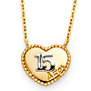 Floating Quinceanera 15 Anos Milgrain Heart Necklace in 14K Two-Tone Gold