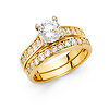 1-CT Round-Cut Cathedral & Pave Side CZ Engagement Ring in 14K Yellow Gold