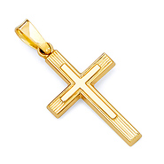 Petite Carved Design Cross Pendant in 14K Yellow Gold