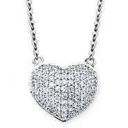 Micropave CZ Puffed Heart Floating Charm Necklace in 14K White Gold