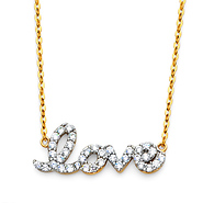 Floating Cubic Zirconia CZ 'love' Necklace in Two-Tone 14K Yellow Gold
