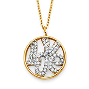 Whimsical CZ Circle of Love Pendant Necklace in Two-Tone 14K Yellow Gold