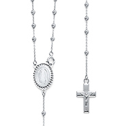 2.5mm Moon-Cut Bead Our Lady of Guadalupe Rosary Necklace in 14K White Gold 20in