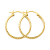14K Yellow Gold Small Diamond-Cut Thick Hoop Earrings - 3mm x 0.9 inch