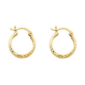 14K Yellow Gold Petite Diamond-Cut Thick Hoop Earrings - 3mm x 0.6 inch