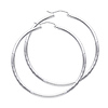 14K White Gold Large Hoop Earrings with Satin Diamond-Cut - 2mm x 1.7 inch