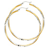 Large Twisted Satin Diamond-Cut Hinge Hoop Earrings - 14K Two-Tone Gold 2.6mm x 2.1 inch