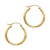 14K Yellow Gold Small Hoop Earrings with Satin Diamond-Cut - 2mm x 0.7 inch