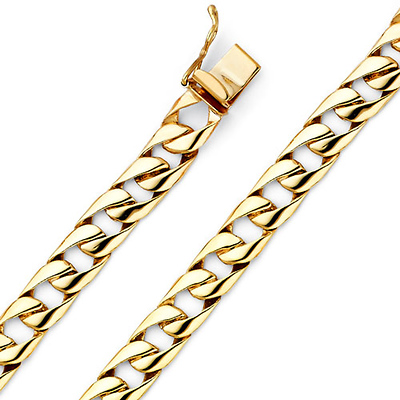 8mm Men's 14K Yellow Gold Oval Curb Cuban Link Chain Bracelet 8in