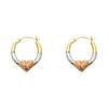 14K Tricolor Gold Small Heart Diamond-Cut Oval Hoop Earrings