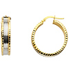 Faceted Wide Medium Hoop Earrings - 14K Two-Tone Gold 6mm x 0.9 inch