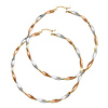 14K Tricolor Gold Large Twisted Hoop Earrings - 3mm x 2.1 inch