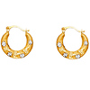 Petite 14K Two-Tone Gold Satin Crescent Flower Burst Hoop Earrings - 15mm x 0.5 inches