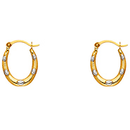 Petite 14K Two-Tone Gold Oval Textured with Hearts Hoop Earrings