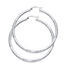 Large High Polished & Satin Hoop Earrings - 14K White Gold 3mm x 2.1 inch