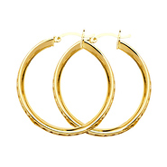 Medium Flat Cubic Zirconia Hoop Earrings - 14K Yellow Gold 3mm x 0.9 inch