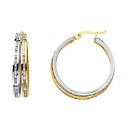 Small Double Stack CZ Hoop Earrings - 14K Two-Tone Gold 5mm x 0.7 inch
