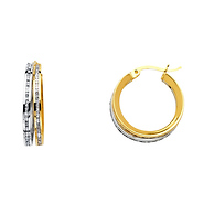 Petite Double Stack CZ Hoop Earrings - 14K Two-Tone Gold 5mm x 0.5 inch