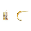 Mini Half Triple CZ Huggie Hoop Earrings - 14K Tricolor Gold 6mm x 0.2 inch