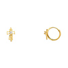 14K Yellow Gold Bold Open Cross CZ Huggie Earrings