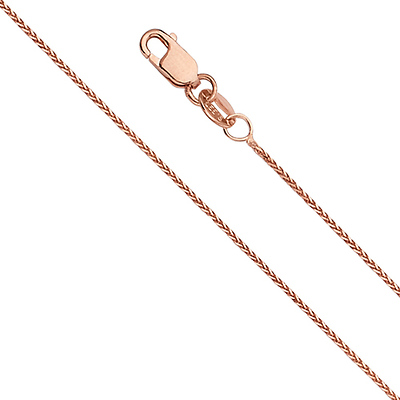 0.9mm 14K Rose Gold Diamond-Cut Round Wheat Chain Necklace 16-24in