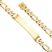 9.5mm MONACO CHAIN 14K Yellow Gold Men's  Figaro Bracelet with Plain ID 8.5in