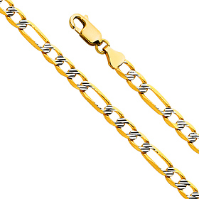 4.7mm 14K Yellow Gold Figaro 3+1 Fancy White Pave Chain Necklace 18-26in