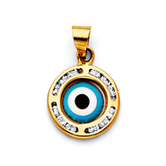 CZ Sky Blue Round Evil Eye Pendant in 14K Yellow Gold - Petite
