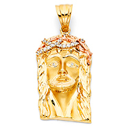 Large CZ Face of Jesus Crown of Thorns in 14K Two-Tone Gold