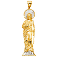 St Jude of Thaddeus Figure Pendant in 14K Two-Tone Gold XXL