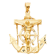 Extra Large Mariner's Cross Crucifix Pendant in 14K Yellow Gold