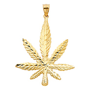 XL Diamond-Cut Marijuana Leaf Pendant in 14K Yellow Gold