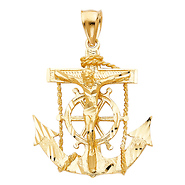Diamond-Cut Mariner's Cross Crucifix in 14K Yellow Gold