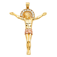 Extra Large CZ Floating Jesus Body Crucifix Pendant in 14K Yellow & Rose Gold