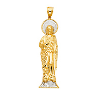 St Jude of Thaddeus Figure Pendant in 14K Two-Tone Gold - Large