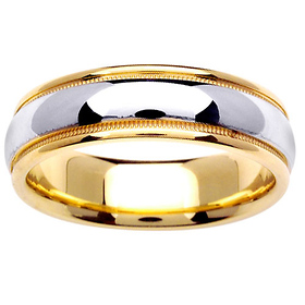 6.5mm Classic Dome Milgrain 14K Two-Tone Gold Wedding Ring