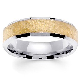 6mm Beveled Edge Textured 14K Two-Tone Gold Wedding Ring