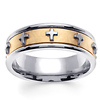 7mm 14K Two-Tone Gold Cross Christian Wedding Ring