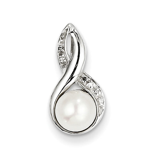 Freshwater Cultured Pearl & Diamond Infinity Pendant - Sterling Silver Slide 0