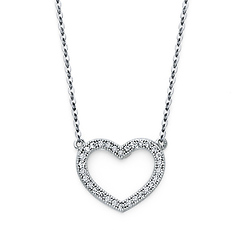 14K White Gold CZ Open Heart Pendant Necklace