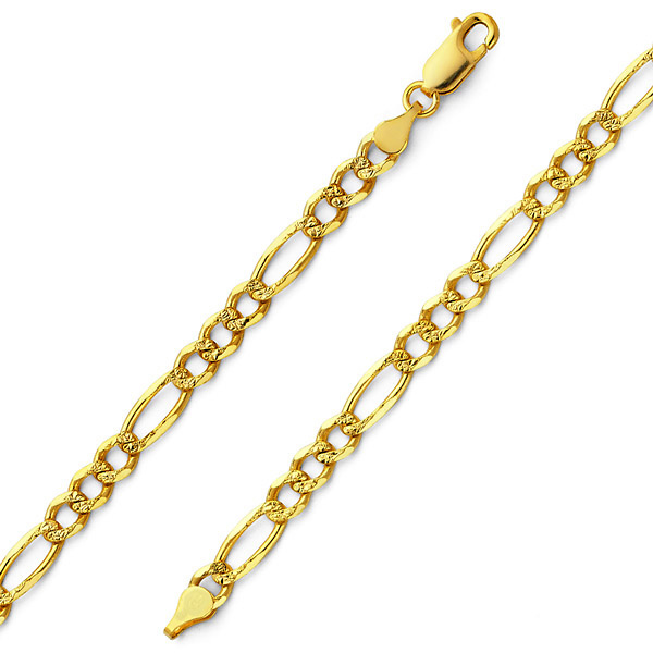4.5mm 14K Gold Yellow Pave Figaro Link Chain Bracelet 7.5in Slide 0