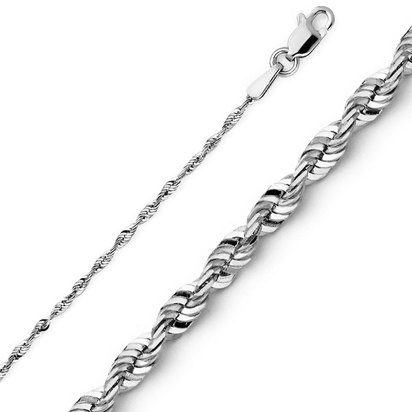 1.5mm 14K White Gold Diamond-Cut Rope Chain Necklace 16-24in Slide 0